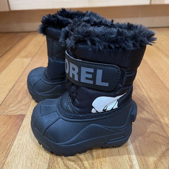 SOREL Snow Commander Toddler Boots Size 4 Black Faux Fur Winter NEW NO BOX - Picture 5 of 11
